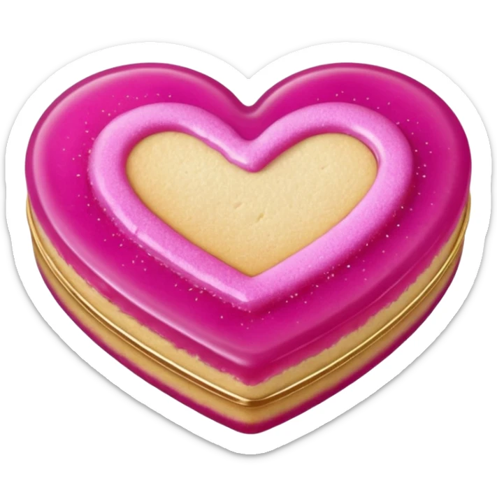 Realistic shortbread cookie in the shape of a heart with Fuchsia color jelly middle filling and sprinkled powder sugar on top. sticker
