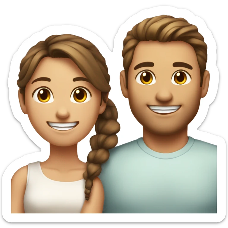 Woman and man smiling, woman has straight Brown hair in a ponytail, slightly sunkissed skin, man has bright Brown hair in a ponytail, slightly sunkissed skin sticker