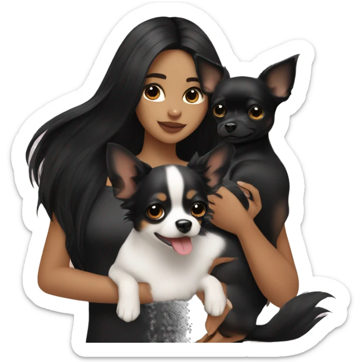 girls with black hair holding her all black chihuahua  sticker