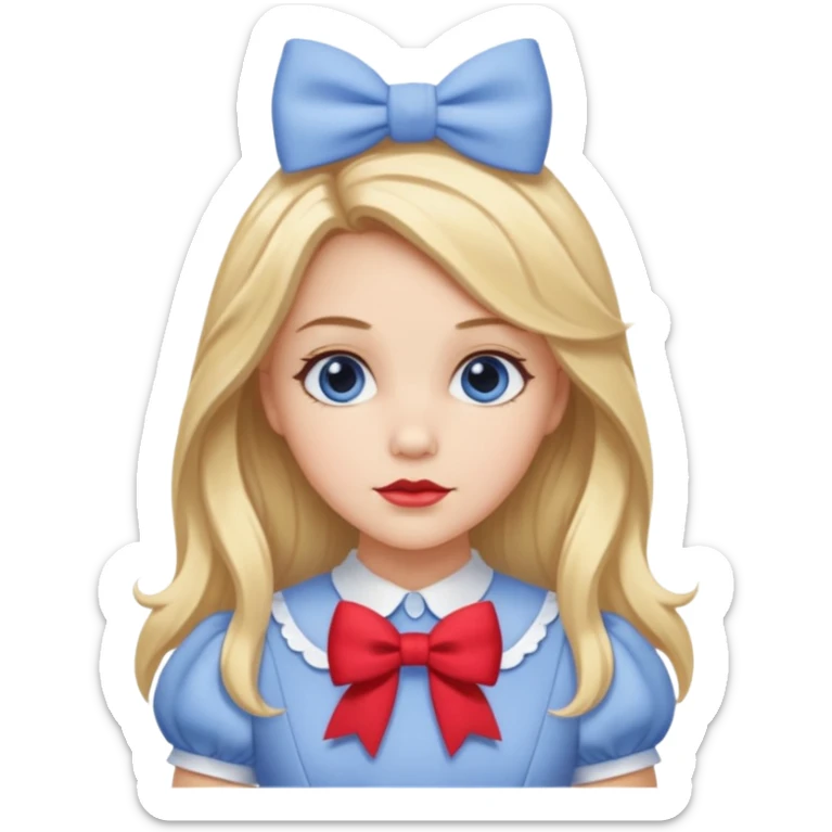 Dorothy Gale from The Land of Oz with long blonde hair, periwinkle outfit, red bow sticker