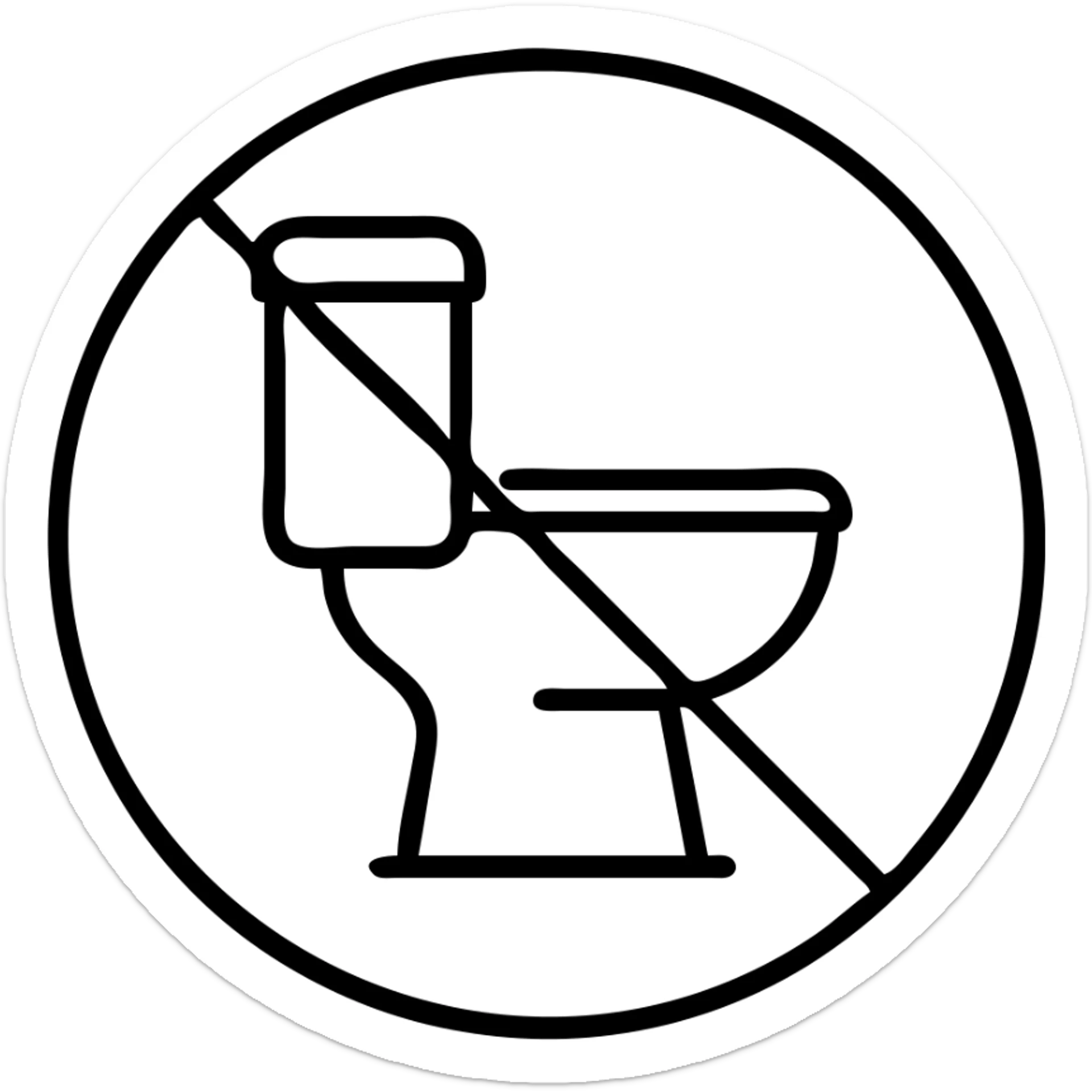toilet with a circle and slash (no symbol) over it, universal prohibition sign sticker