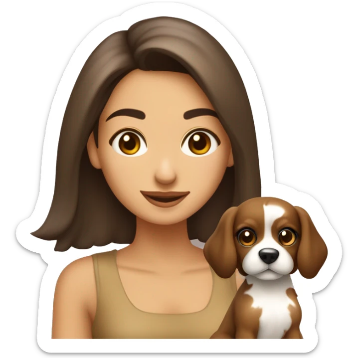 garota morena olho castanhos cabelo no ombro castanho pele bege clara com um cachorro pequeno sticker