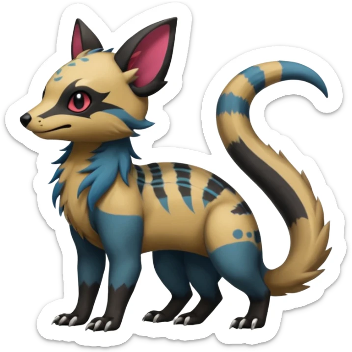 Rare exotic cute epic aesthetic gothic colorful Salandit-Eevee-Civet-species-Fakemon-hybrid-creature, with markings, full body sticker