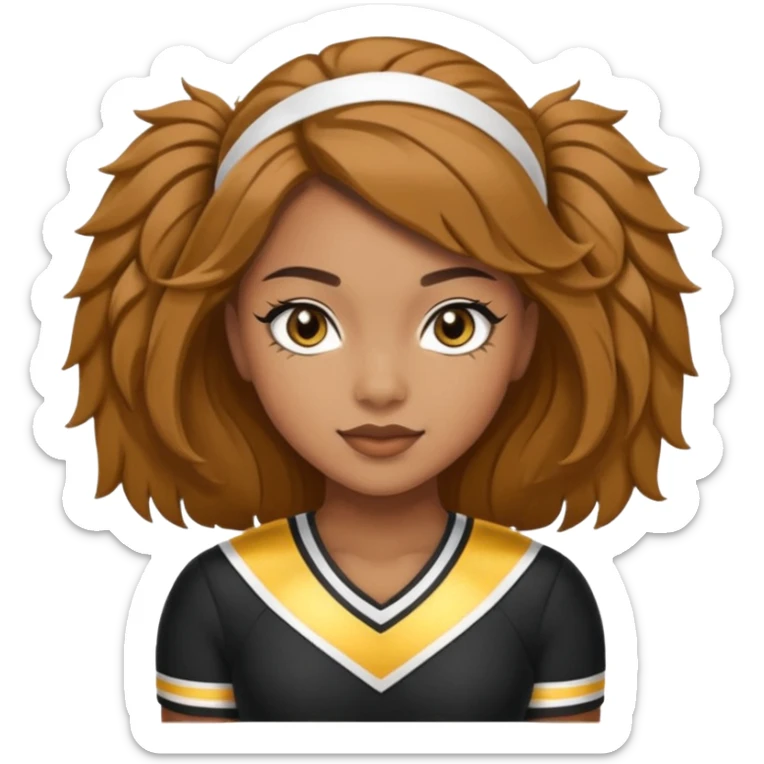 Cheerleader with golden brown skin tone skin, brown eyes, and outfit black and gold sticker
