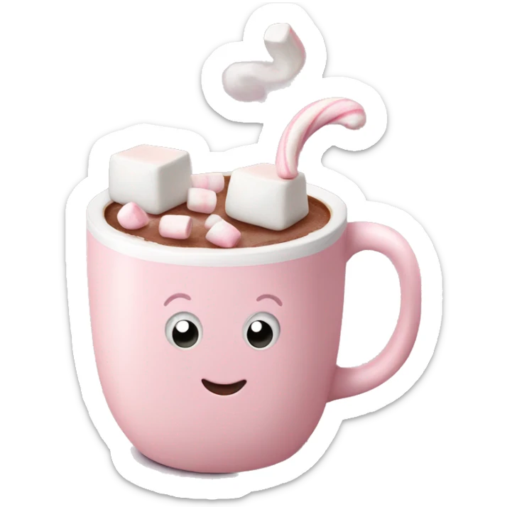 Light Pink mug of hot chocolate with marshmallows  sticker