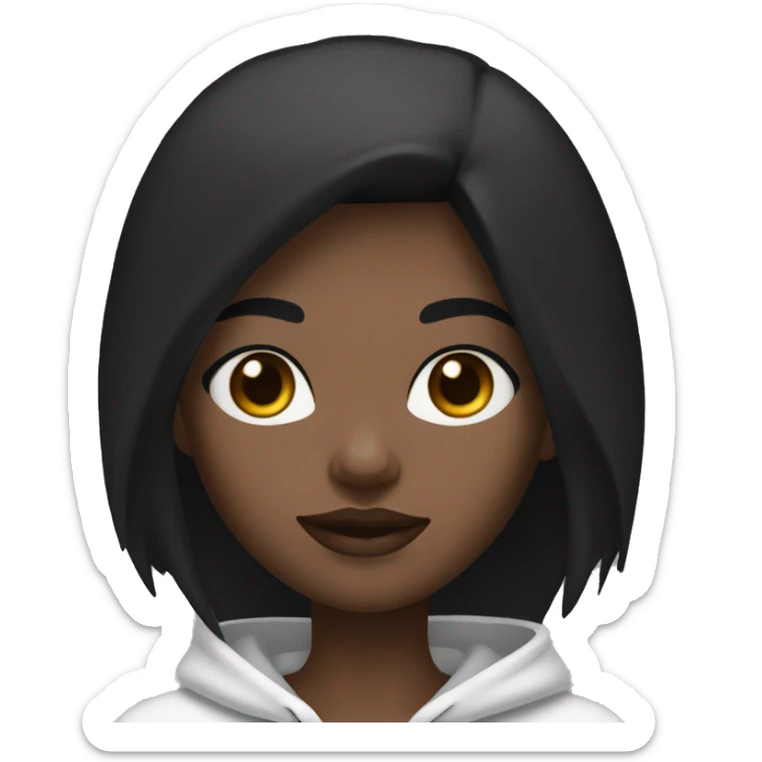 Girl middle length black hush cut hair and wear black hoodie and white skin and black eyes with eyeline sticker