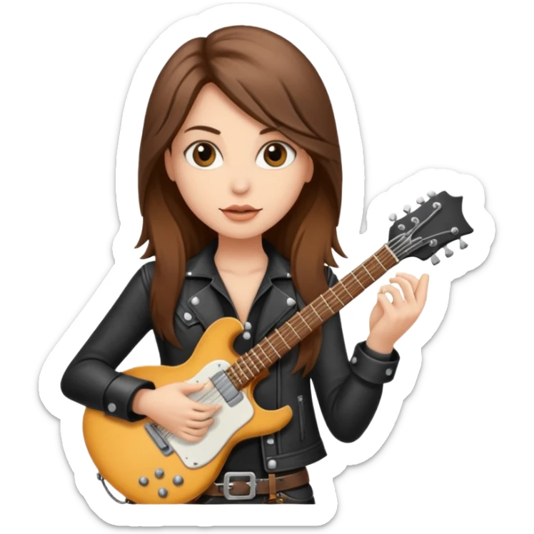 A fair skin rocker chick with long brown hair holding a large blank sign sticker