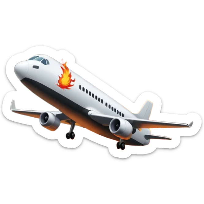a plane crash in the middle of the night with fire and people running away sticker