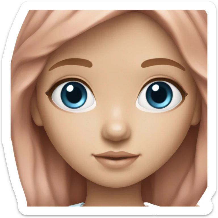 ocean blue doll eyes, brown auburn hair, feminine, pink, girl, angelic sticker