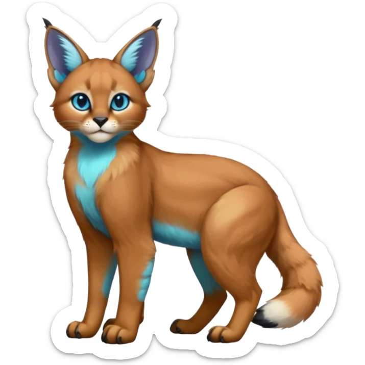 Colorful tropical blue exotic cute cool beautiful shiny beautiful fantasy-caracal-Cacomistle-Trico-oncilla-animal-Fakémon-hybrid-fursona (full body) sticker