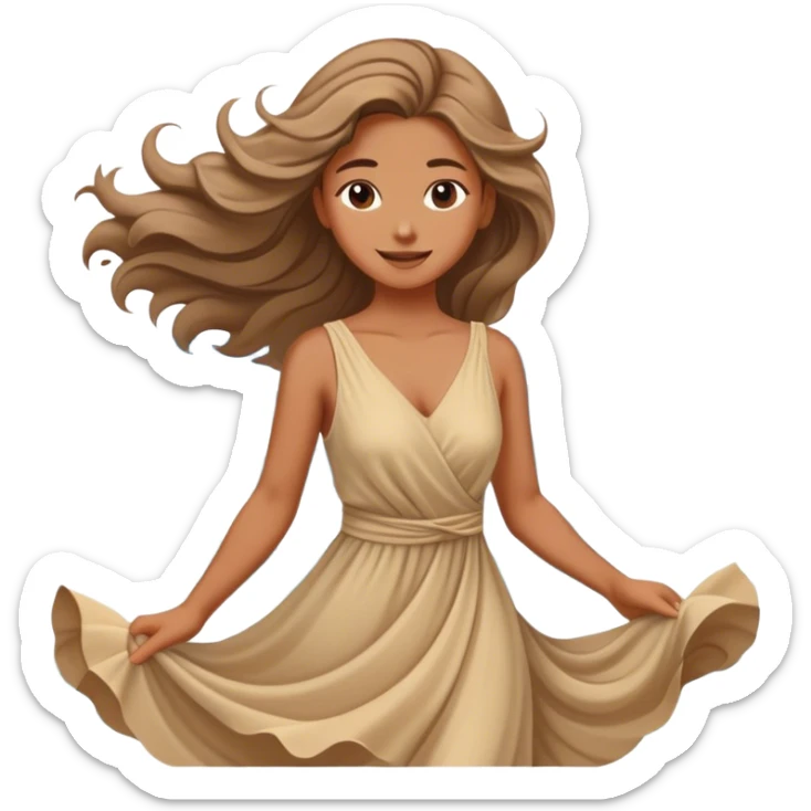 Girl in a flowing dress by the ocean, wind in her hair, a confident smile with beautiful finish. sticker