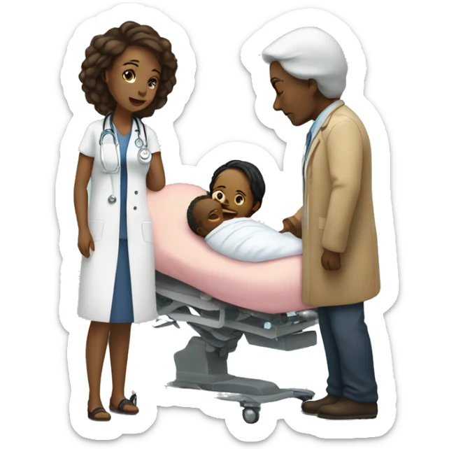 a woman gives birth and doctors stand nearby sticker