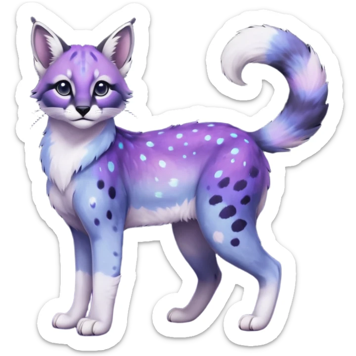 Colorful black-violet-indigo-purple-gradients nebulae nebula starry galactical shiny white-stars-spotted glorious iridescent divine exotic cute cool beautiful realistic caracal-civet-sergal-vernid-Trico-animal-Fakémon-hybrid-fursona (full body) sticker