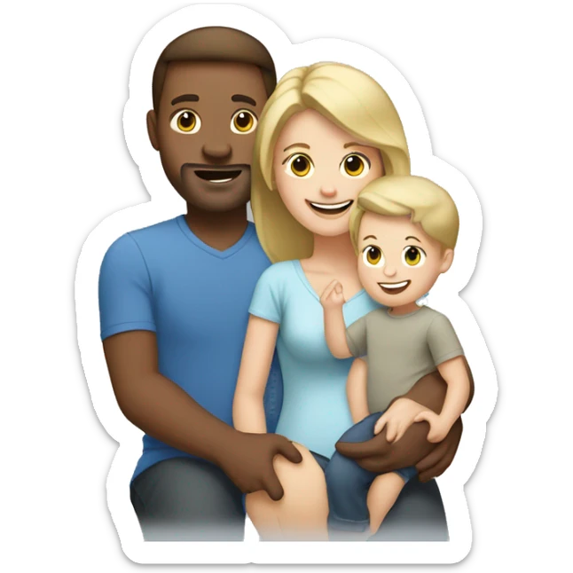 happy family brown hair dad with blonde mom and blonde baby boy sticker