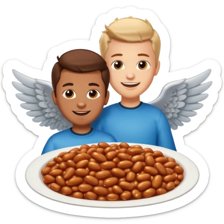 Create baked beans with wings on them with teenager boys people’s faces on them  sticker