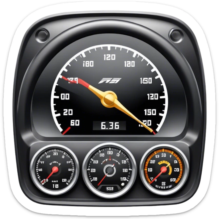 An icon showing a racing game interface, inspired by Grand Turismo. The design features a garage with a selection of high-performance cars, along with race track visuals in the background. Speedometer, lap timer, and other HUD elements add to the excitement. Transparent background sticker