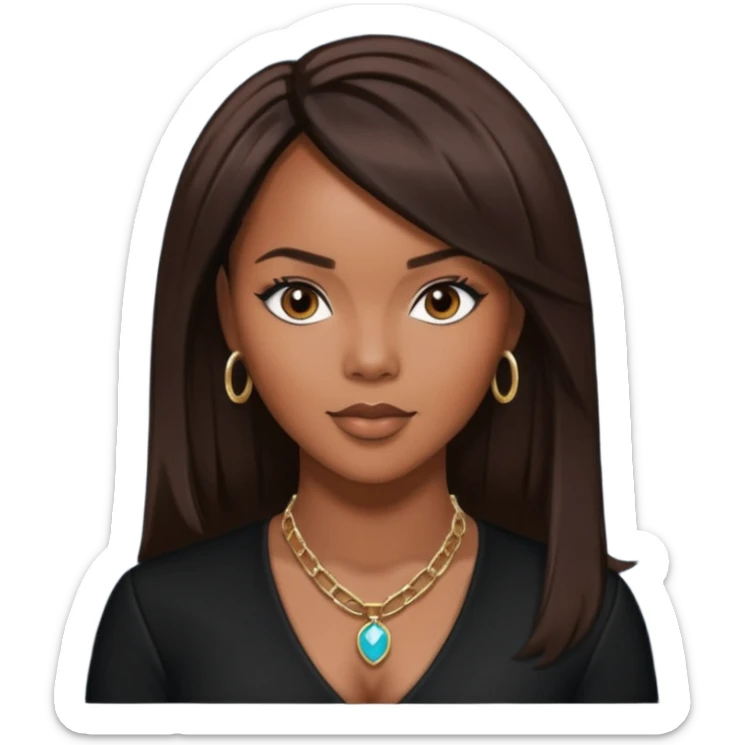 LeToya Luckett from Destiny's Child with long dark brown hair, black outfit sticker