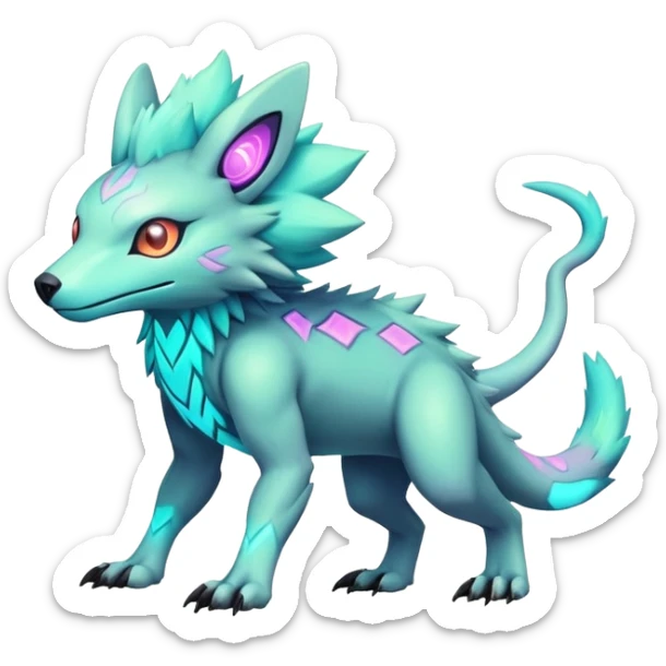  pastel dark bright vibrant futuristic lush warm-colored neon Fakémon-Vernid-Digimon-creature (full body) sticker