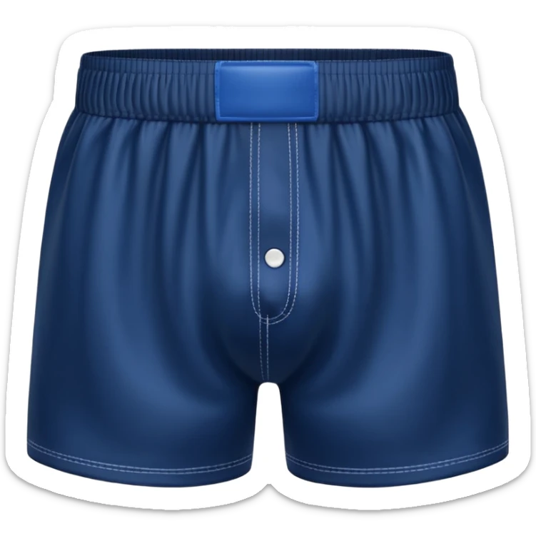 A 3D emoji of a pair of men’s boxer shorts in Apple style. The shorts are simple, mid-length, with elastic waistband, clean fabric texture, and solid color. Glossy, minimal Apple-style rendering, isolated on a white background.






 sticker