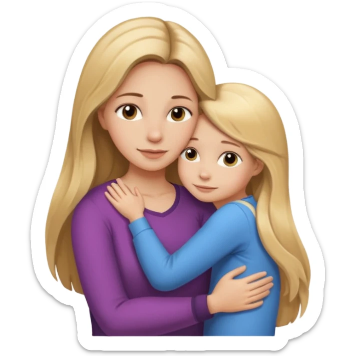 A beautiful mother with long brown hair hugging her cute 12yr old blonde hair daughter sticker
