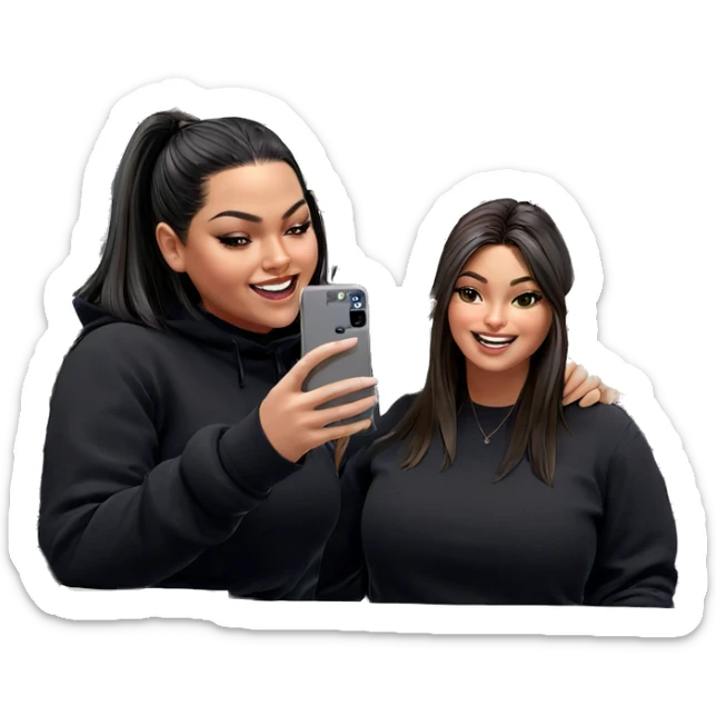 happy girls with flowers and phones sticker