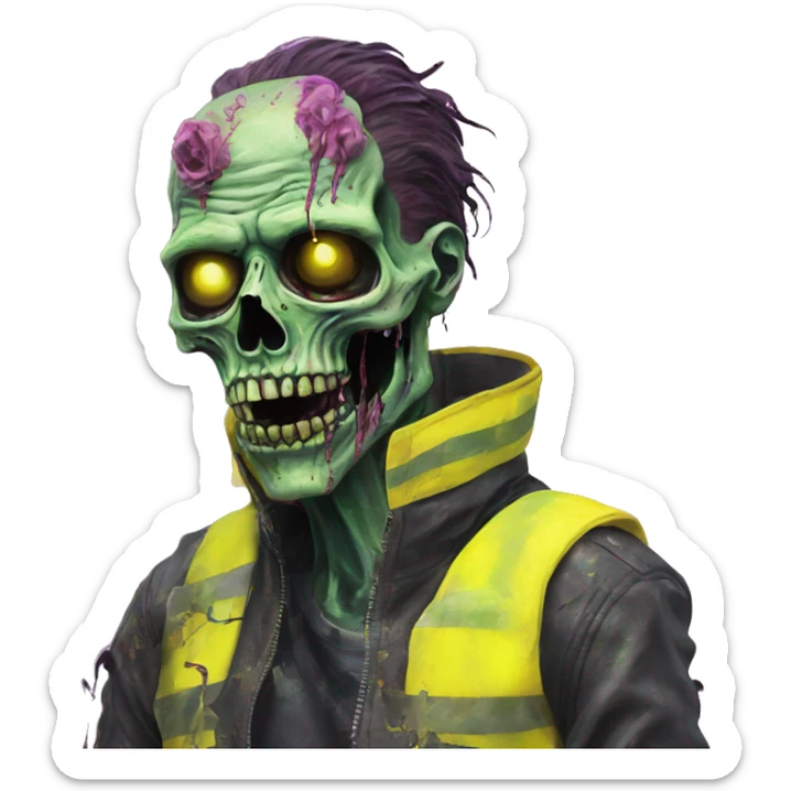 .Zombie_ with prosthetic vaporwave black holographic oilslick zombie unicorn yellow caution tape sticker