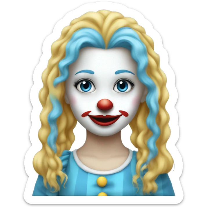 Pretty sky blue clown girl long hair blue nose sticker