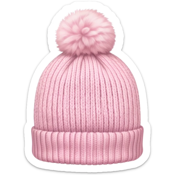 fluffy pastel pink winter beanie hat with pom pom, soft and cozy sticker