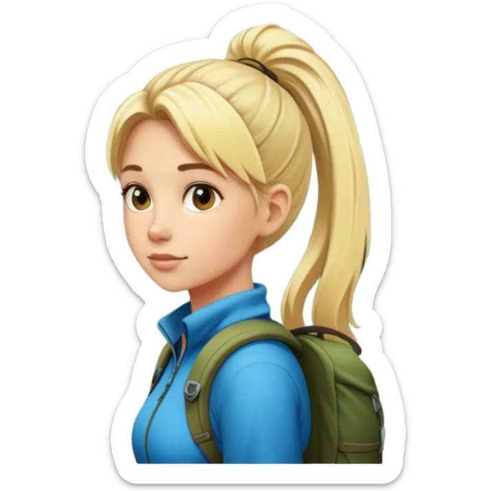 blonde girl with high pony tail hiking in the woods sticker