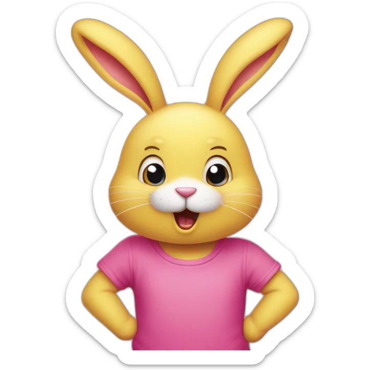 it-was-not-me,-i-am-innocent.-portrait-of-confused-nervous-pink-rabbit-raising-paws-up-in-surrender-and-staring-wearing-yellow-teeshirt sticker
