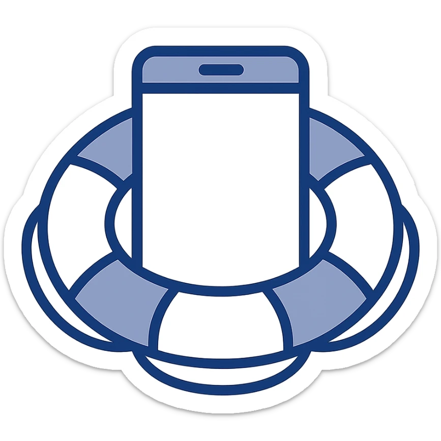 smartphone inside a lifebuoy, flat design style, simple colors sticker