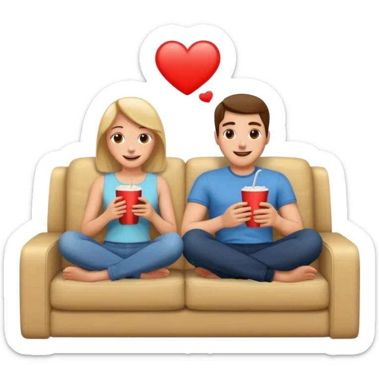 
A couple sitting on a sofa in a room enjoying a movie sticker