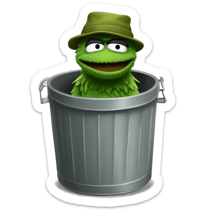 Thug-Life Gangster-style Hood-version of Oscar the Grouch:
A grumpy, green creature living in a trash can, Oscar loves being grouchy and messy. His sarcastic wit and dislike for anything cheerful make him humorously endearing. sticker