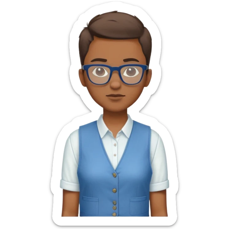 je veux crée mon émoji  de moi personnel j'ai la peau marron plutôt grand j'ai une coupe Classic choux court dégrader comme Jami fox l'acteur américain, je me tiens droit avec des lunette plutôt ronde une chemise blanche Gillet manche courte bleu  sticker