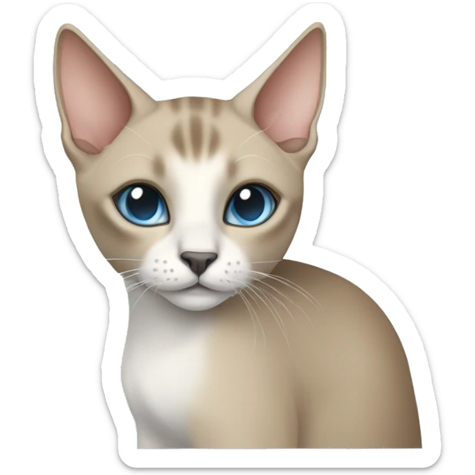 Thai breed cat with a light cream-brown body, dark gray nose and face, ears, and paws. sharp ears, and striking light blue eyes  sticker