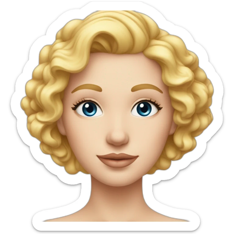 Femme à la peau très claire, des cheveux blonds clairs bouclés longs, des yeux bleus clairs et des lèvres rosée  sticker