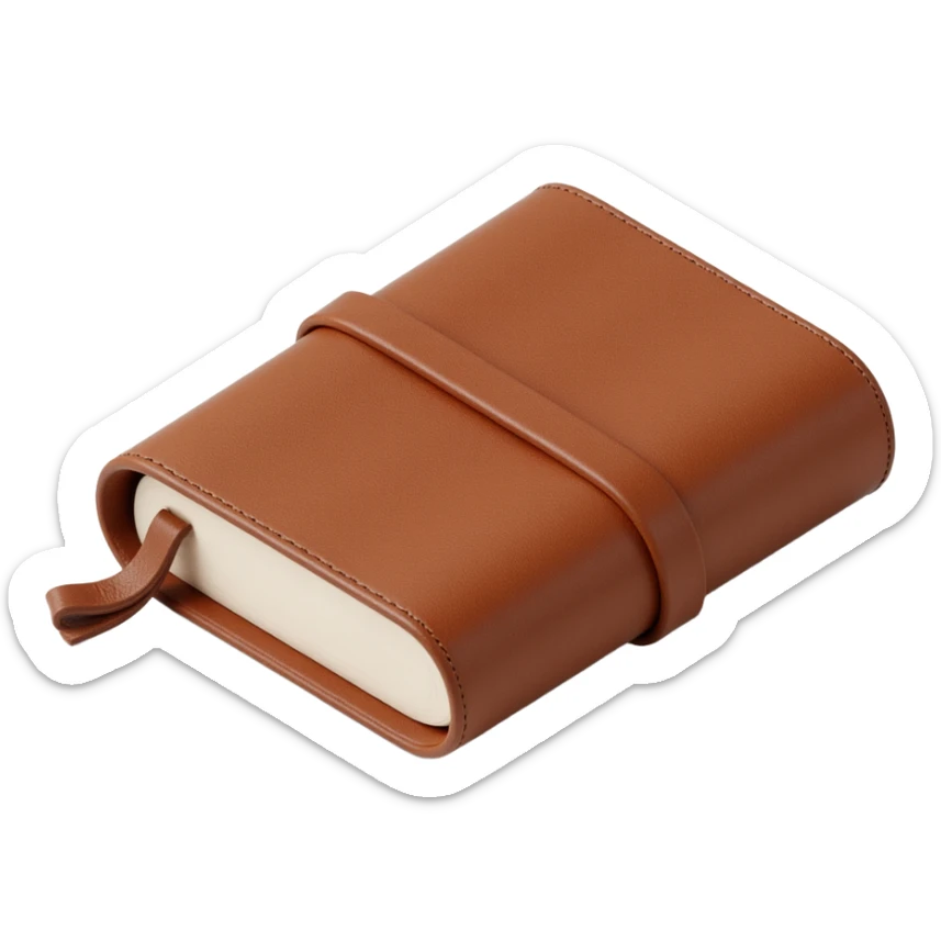 leather-bound notebook with stitching, skeuomorphism icon style sticker