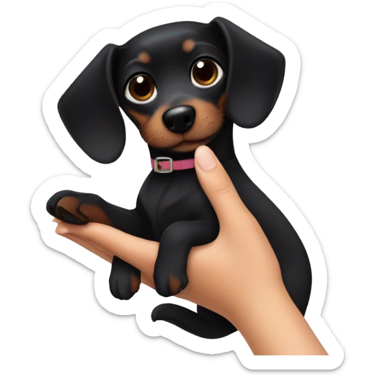 Black Dachshund in hands of a girl with black hair  sticker
