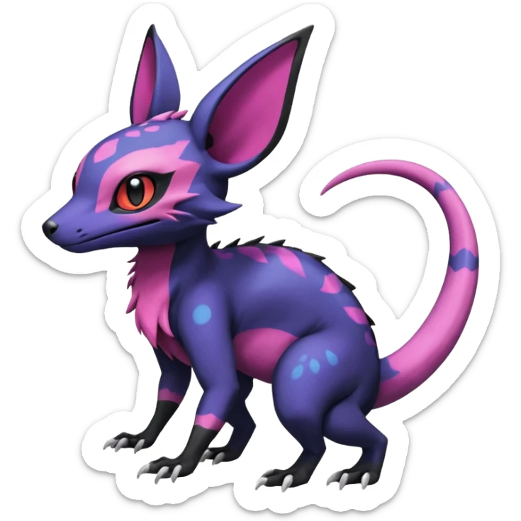 Rare epic aesthetic colorful Salandit-Noibat-Eevee-Genet-species-Fakemon-hybrid-creature, with markings, full body sticker