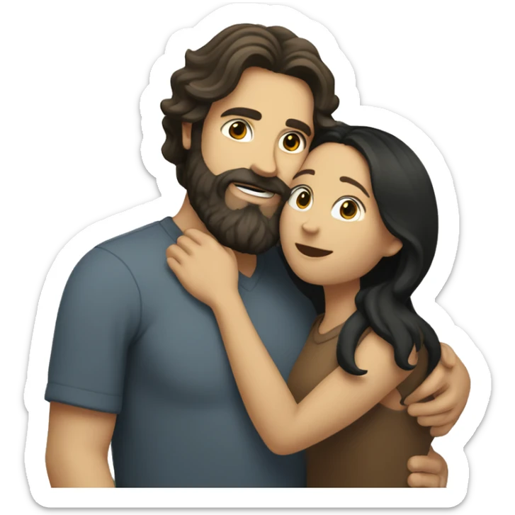 White man BROWN beard and BROWN hair hugging white woman with long black hair sticker