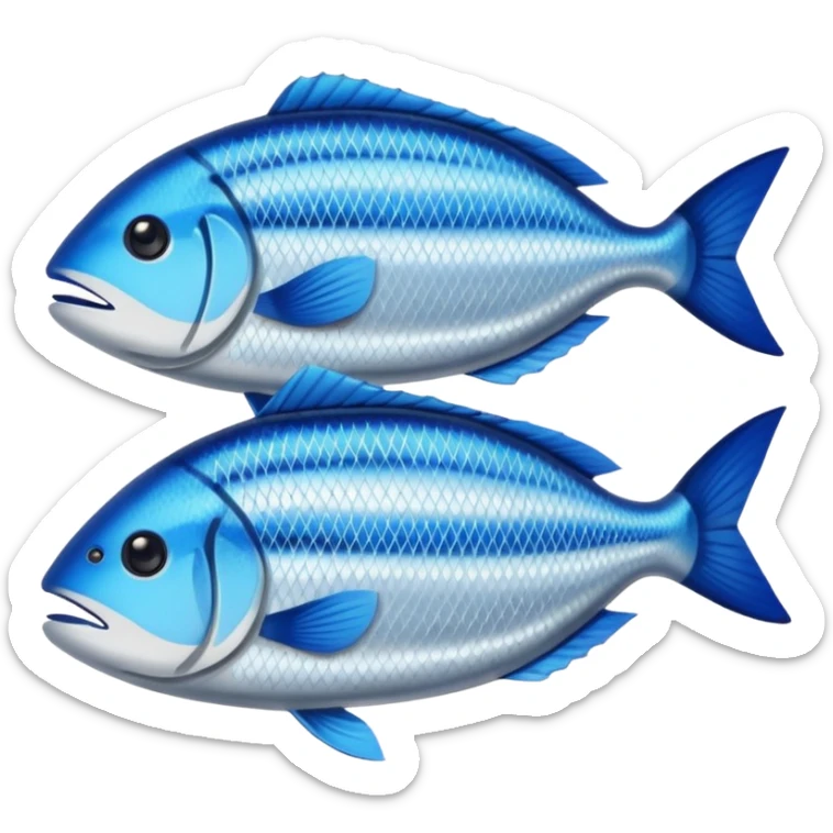 Fish dishes avatar in bright emoji-style illustration. Grilled fish, fillets, and seafood, blue and silver tones, simple shapes, flat design, fresh and flavorful. sticker