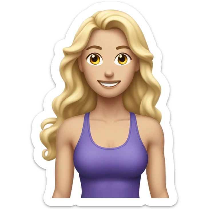 White woman, long hair, blonde hair, wavy hair, workout, sweat sticker