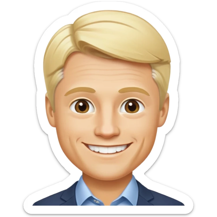 Oleg Tinkov, smiling, blond hair, business casual sticker