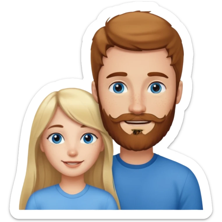 Woman with blue eyes and long blond hair and a bang in love with brown hait man with beard and freckles sticker