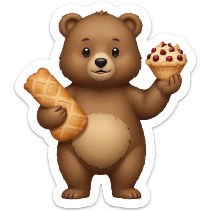 esta imagen pero que el oso este de pie y tenga una manga pastelera en la mano izquierda haz un oso sticker