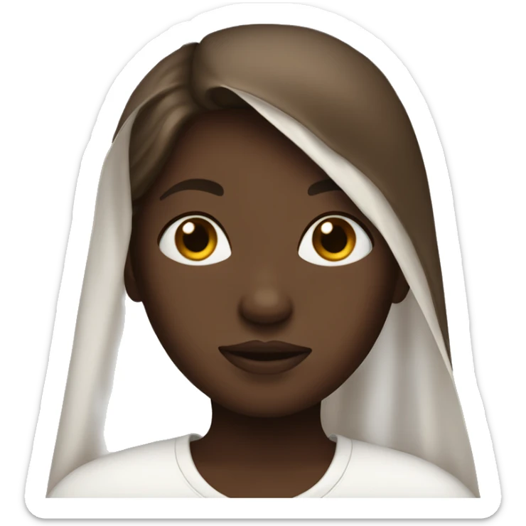 Girl with brown hair and dark skin, covered with a sheet sticker