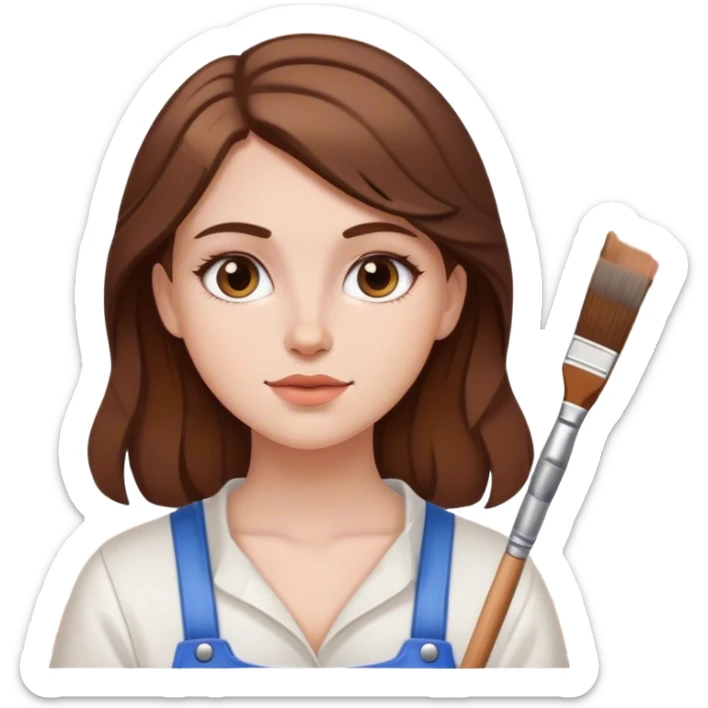 ios 18 style emoji of white girl with brown hair as a painter sticker
