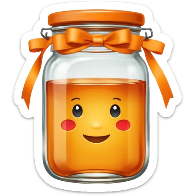 Hermès-style vintage jam jar, classic design, orange ribbon, cute emoji style sticker