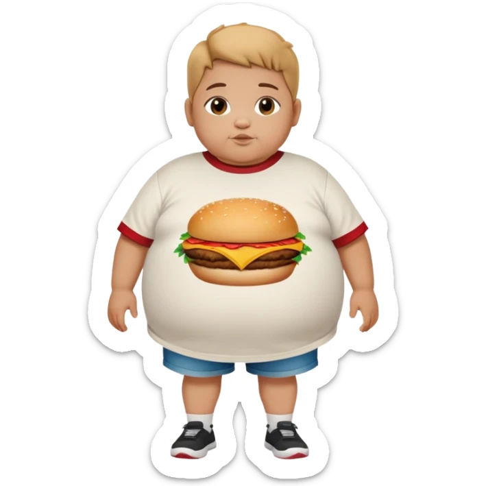 un niño muy gordo que se le sale la barriga por debajo de una camiseta de marruecos y que tenga una hamburguesa en la mano sticker