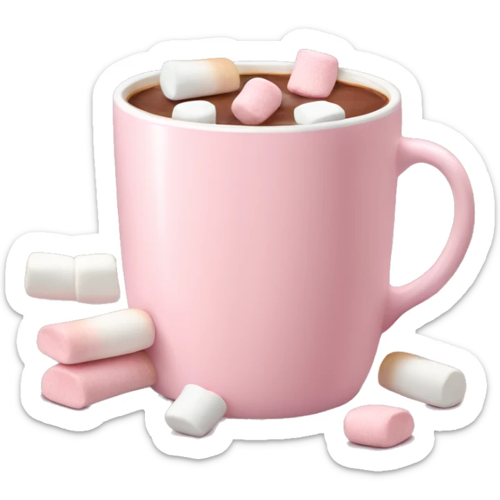 Light Pink mug of hot chocolate with marshmallows  sticker